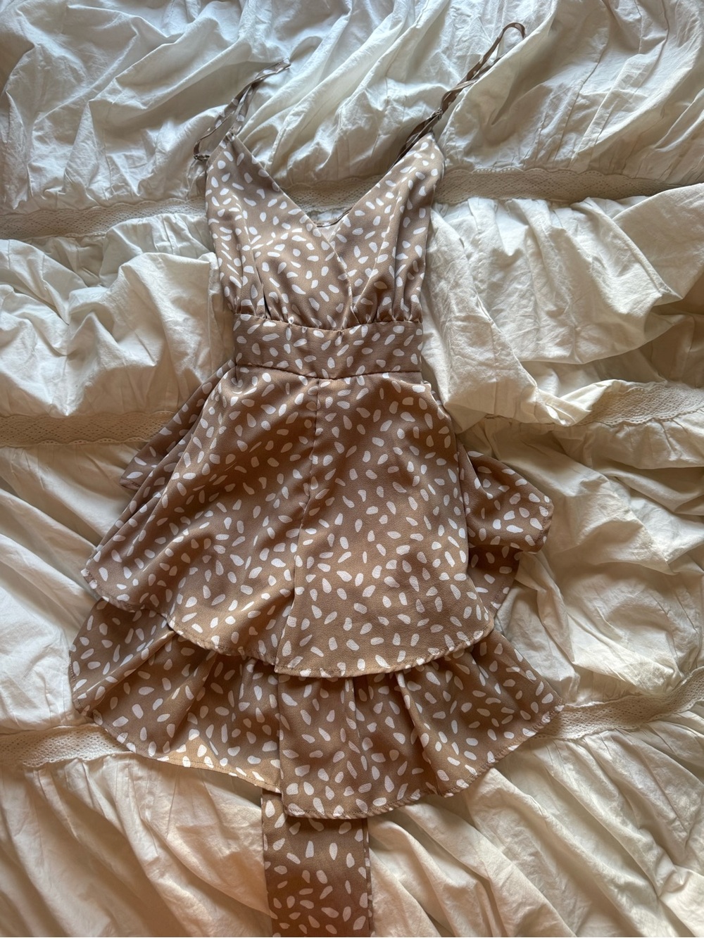 Style Rack Beige and White Printed Tiered Romper